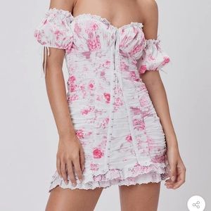 FLORAL SWEETHEART HOOK & EYE RUCHED BODYCON MINI DRESS - PINK